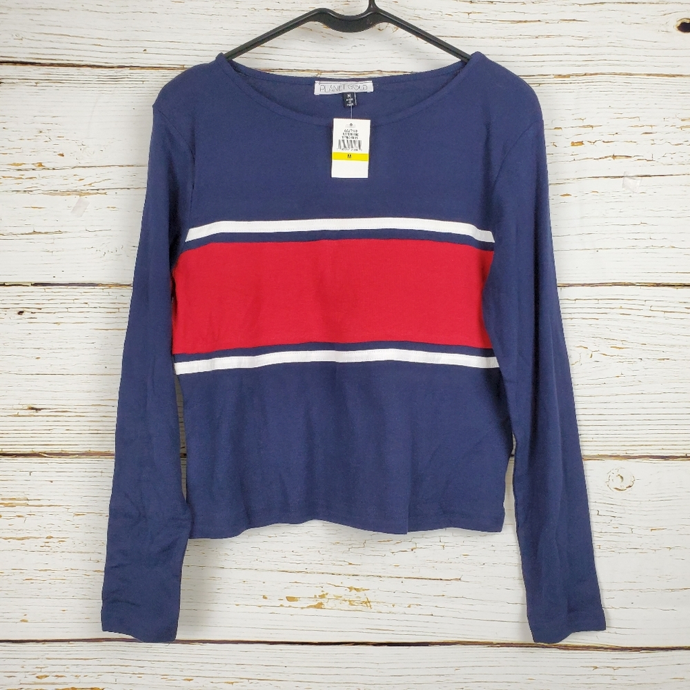 NWT Planet Gold Navy & Red Crop Top